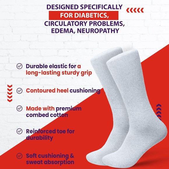 Diabetic Socks, Non-Binding Circulatory Cushion Cotton Crew Diabetic Socks White - Picture 4 of 8